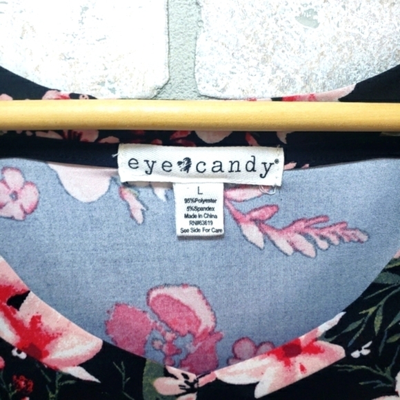 EYE CANDY Floral Open Shoulder Stretch Dress Size L - Picture 5 of 6